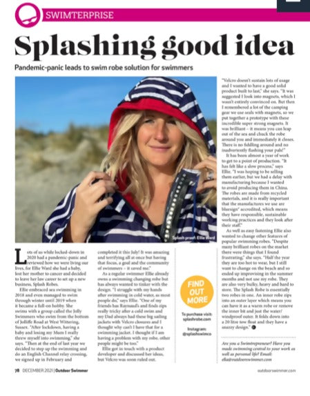 Swimterprise splashrobe Featured in December’s ‘Outdoor Swimmer’ magazine